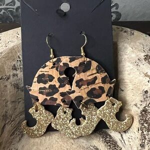 New Leopard Print and Gold‎ Glitter Earrings